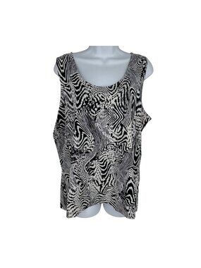Chicos Black & White Abstract Print Sleeveless Scoop Neck Tank Top Size 3 US‎ XL